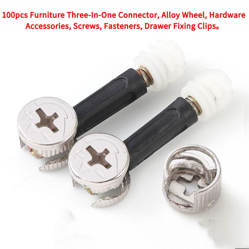 Furniture Hardware Fasteners - 100pcs Furniture Three-In-One Connector, Alloy Wheel,